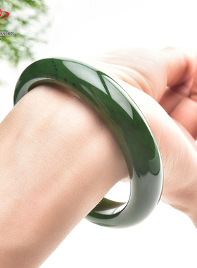 豪8印象·手镯之家T3-108和田碧玉手镯圈口56.3mm天然菠菜绿玉镯