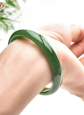 豪8印象·手镯之家T3-170和田碧玉手镯圈口51.5mm天然苹果绿玉镯