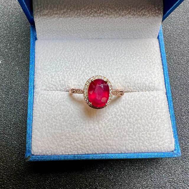 Pigeon blood red ruby ring 7×9 newly burned ruby 925 silver finely inlaid natural colored gemstone jewelry