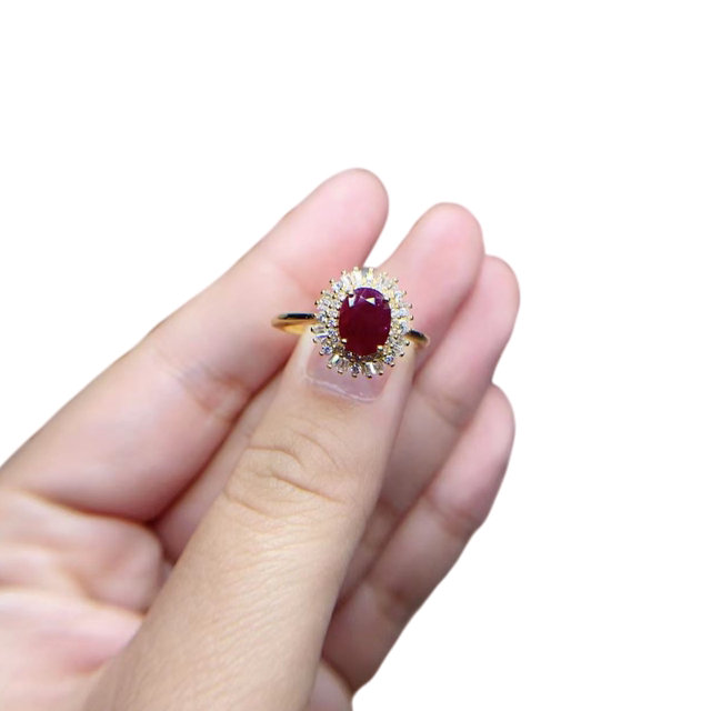 Natural pigeon blood red ruby ring 6 x 8 925 silver finely inlaid natural colored gemstone jewelry