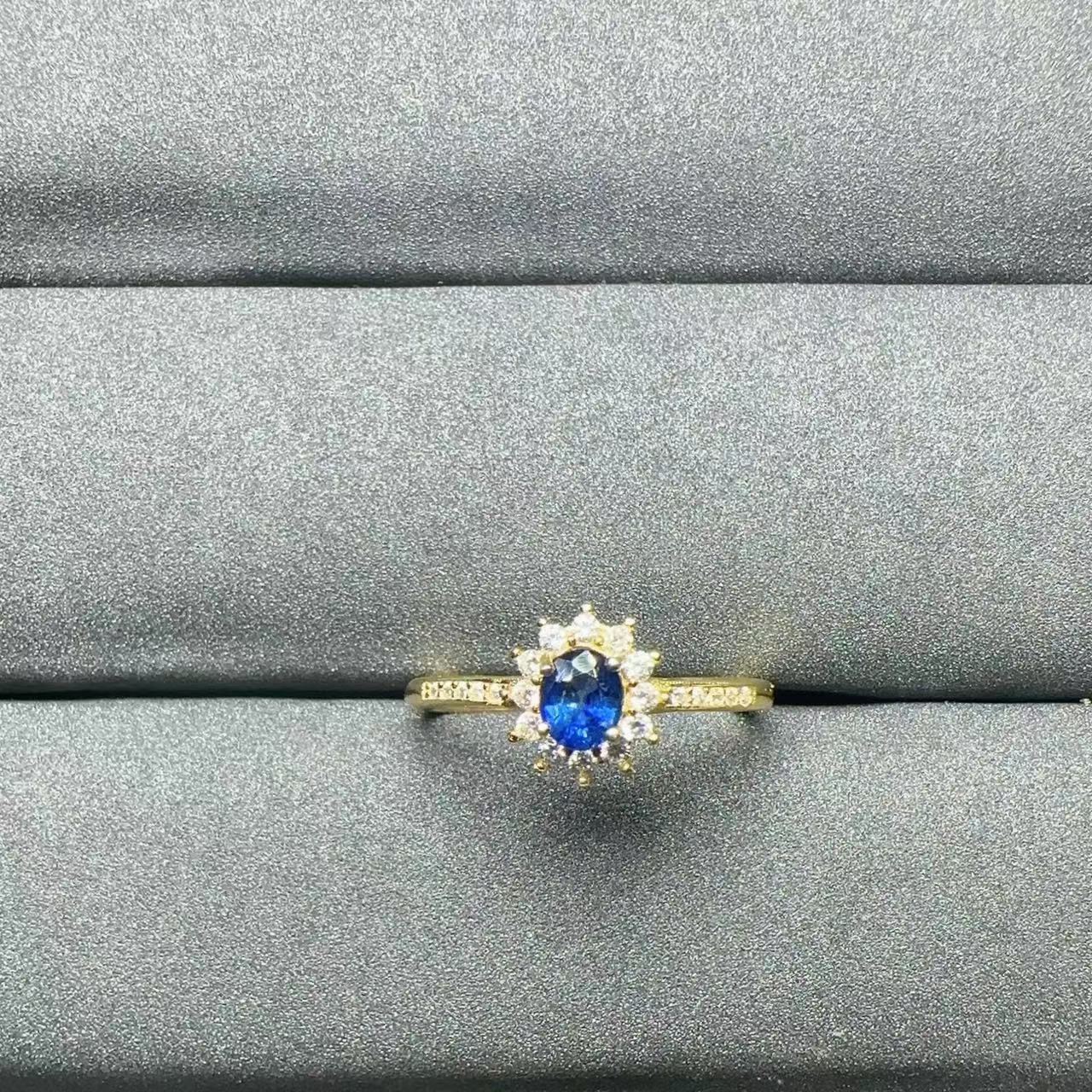 Natural royal blue sapphire Princess Diana style ring 4×5 925 silver finely inlaid natural colored gemstone jewelry