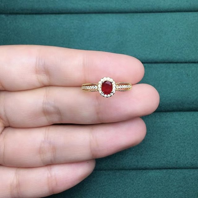 Natural pigeon blood red ruby ring 4×5 925 silver finely inlaid natural colored gemstone jewelry