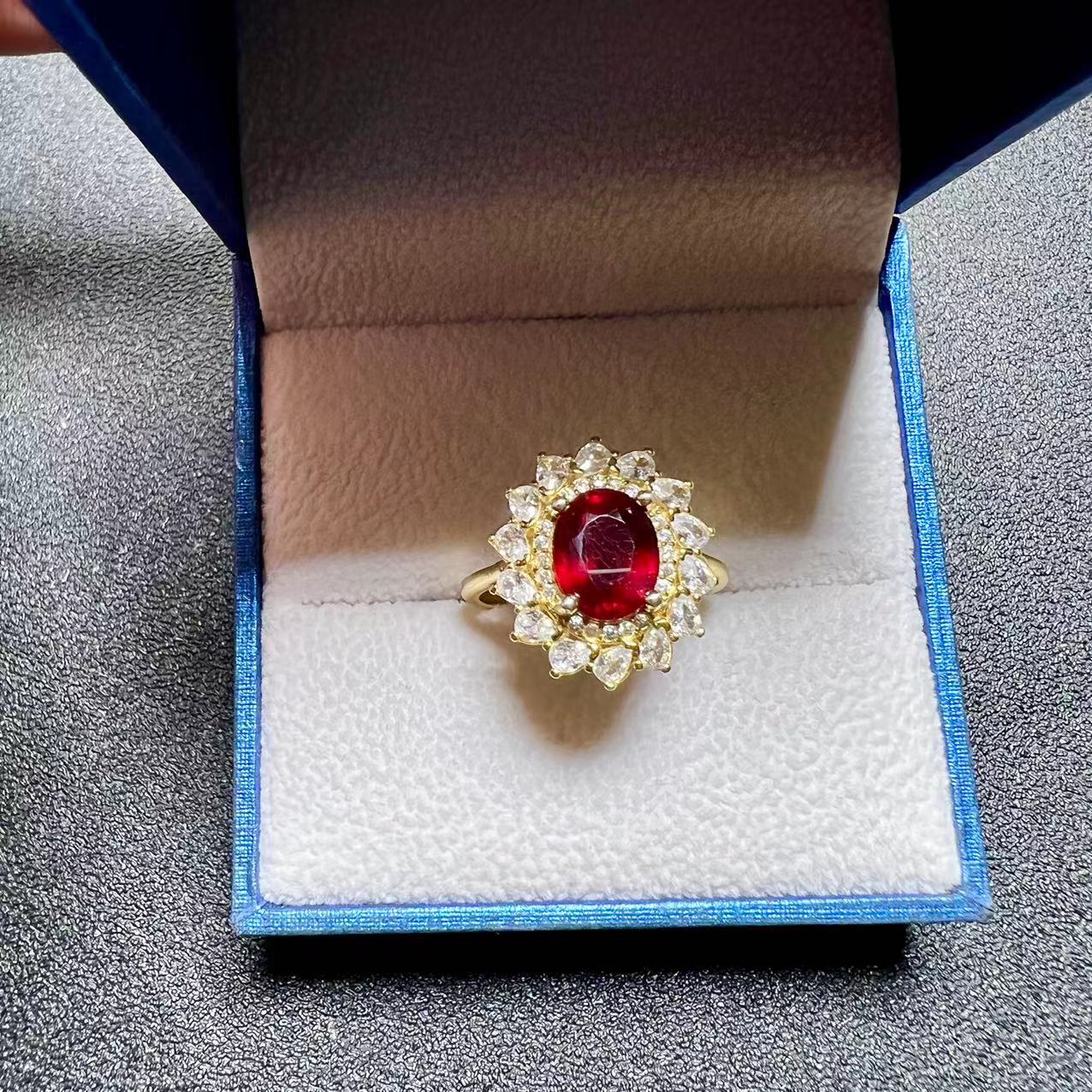 天然红宝石新烧戒指925银精工镶嵌9乘11 - 图1