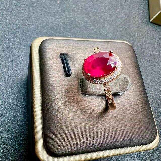 Pigeon blood red ruby ring 7×9 newly burned ruby 925 silver finely inlaid natural colored gemstone jewelry