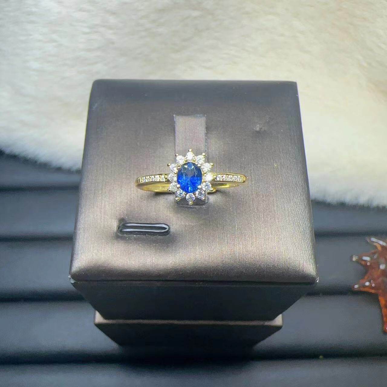 Natural royal blue sapphire Princess Diana style ring 4×5 925 silver finely inlaid natural colored gemstone jewelry