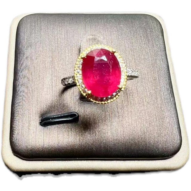 Natural ruby newly fired ring 925 silver finely inlaid 8×10 natural colored gemstone jewelry