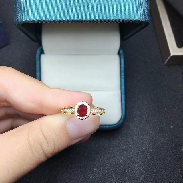 Natural pigeon blood red ruby ring 4×5 925 silver finely inlaid natural colored gemstone jewelry