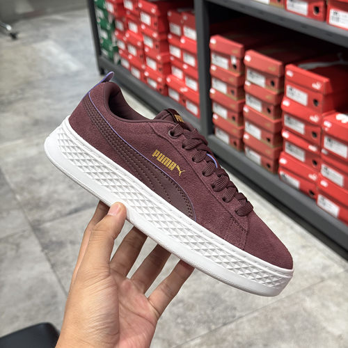 彪马PUMA新款女子休闲运动低帮翻毛皮经典酒红百搭轻便板鞋366488 - 图1