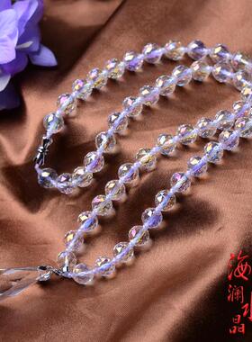 手工打磨天然白水晶七彩项链