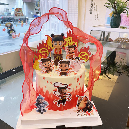 哪咤敖丙公仔摆件烘焙儿童生日哪吒蛋糕装饰风火轮手办插牌插件 - 图3