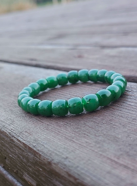 碧玉手串8mm直切珠和田玉手串菠菜绿碧玉手链苹果绿饰品男女礼物