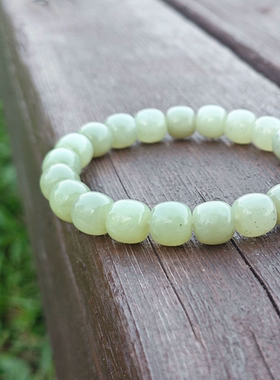 天然新疆黄口料手串和田玉老型珠晴水手串苹果珠老料手链礼物10mm