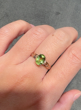 天然阿富汗绿碧玺戒指18k金钻石镶嵌橄榄石色