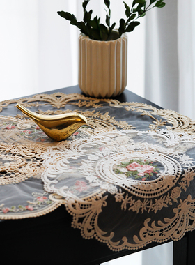 米诺刺绣餐垫杯垫旧风小桌布浮雕