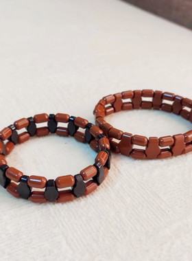 韩国麦饭石大小S珠手链编织成品高光托尔玛琳负离子石手链锗石珠