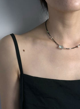 来此原创主推简约复古项链锁骨链百搭款925银异形海蓝宝吊坠项链