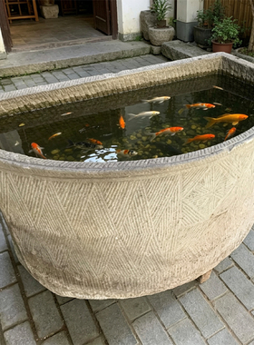 庭院民间老石缸养鱼养水缸门海景观流水石盆石槽老石雕月亮缸圆缸