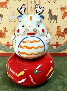 景德镇陶瓷转转摆件十二生肖创意釉下彩绘桌面车载装饰摆件送礼