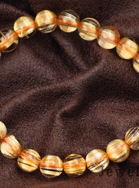 【jewelrypedia】天然8mm高品质板钛金发晶水晶手链，带猫眼效应