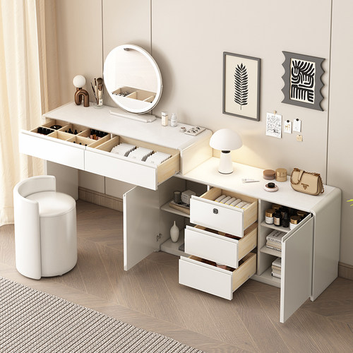 全实木梳妆台斗柜一体卧室化妆桌书桌床尾收纳储物柜妆台带锁斗柜 - 图1