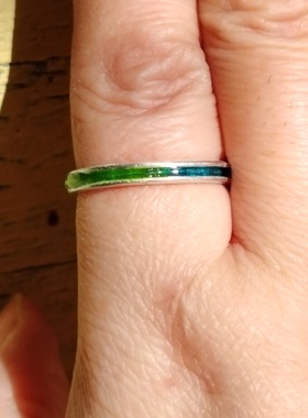 手工999纯银高温珐琅戒指蓝绿撞色戒子可订做男女