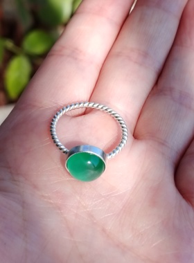 999纯银手工轻奢绿玛瑙玉髓黑玛瑙麻花戒指戒子男女定制