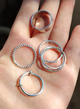 手工999银多层三环戒指 闭口戒 定做 女款