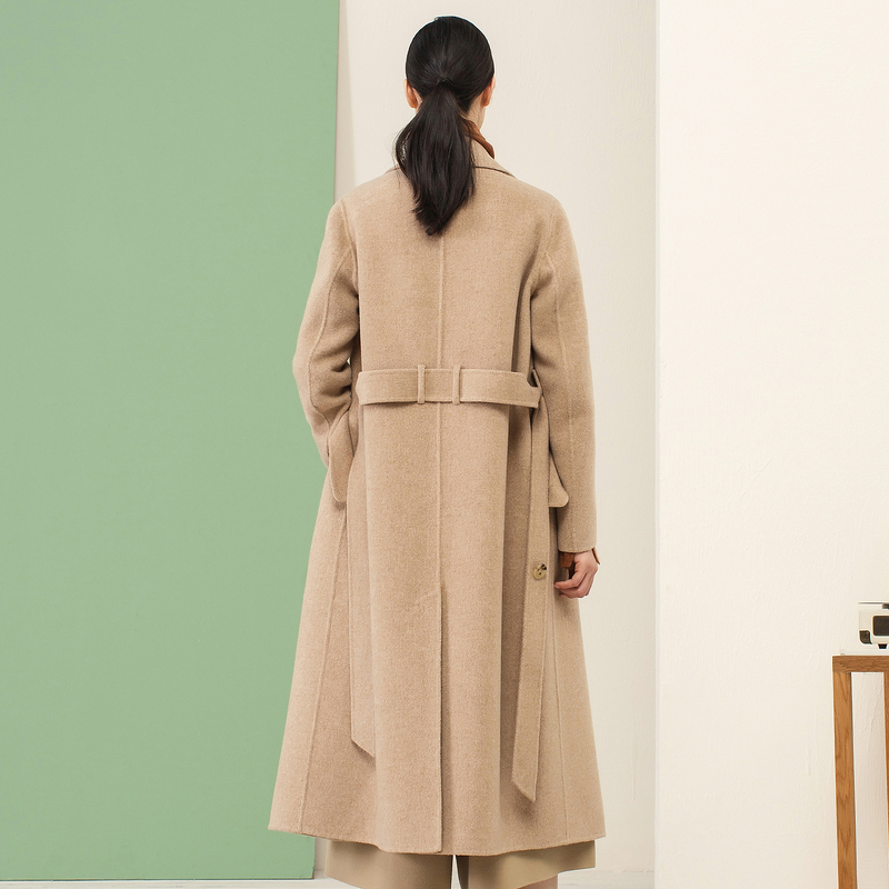 商场同款播秋冬新款束腰双面呢大衣 播毛呢外套