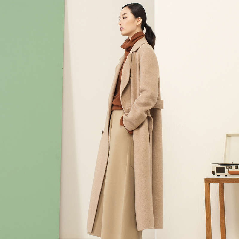 商场同款播秋冬新款束腰双面呢大衣 播毛呢外套