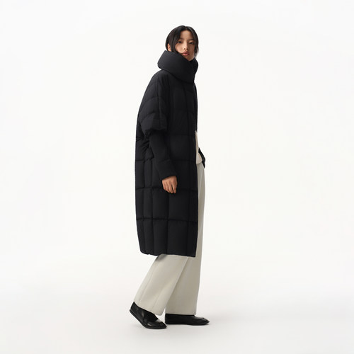 播商场同款黑色拼接袖长款羽绒服女25冬季新款宽松外套BDS4RD3619 - 图2