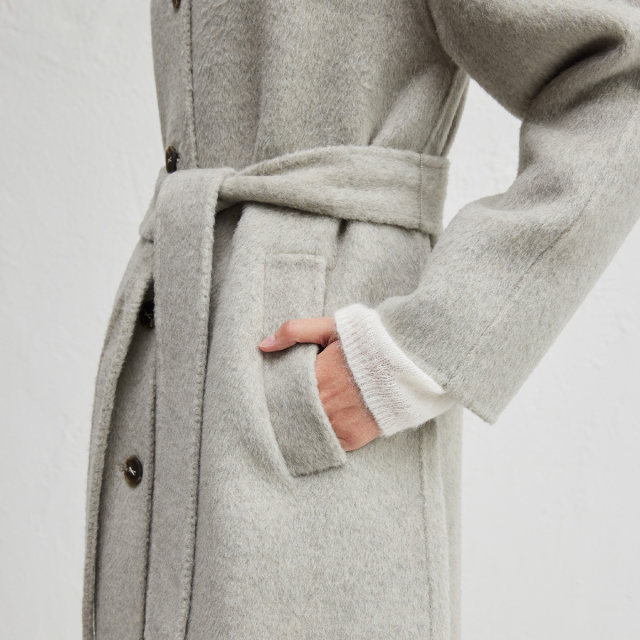 Lazy style mid-length woolen coat for women 24 autumn and winter new casual lace-up coat DDR4AD5204