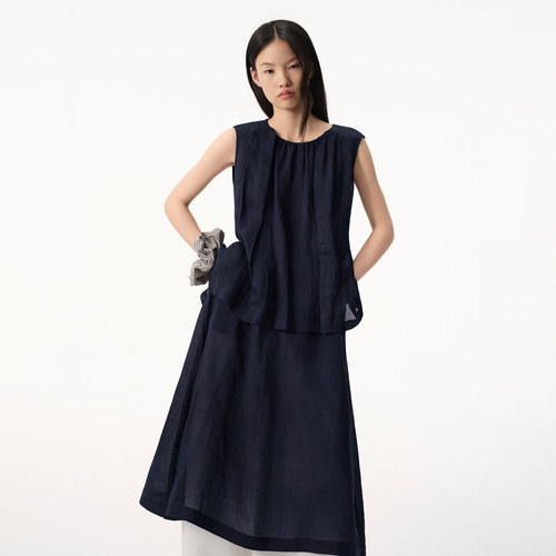 【商场同款】播26夏新品100%苎麻假两件无袖连衣裙女BDT2LD1795 - 图0