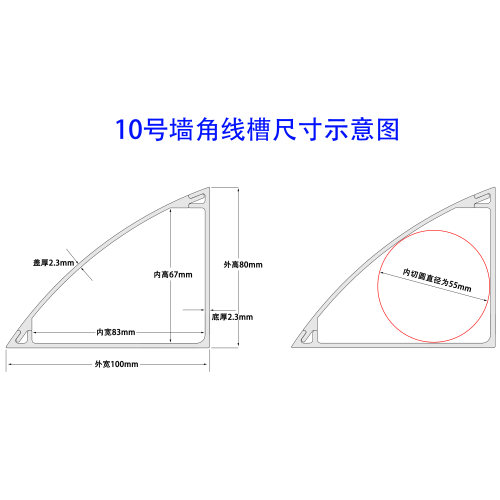10号PVC墙角阴角隐形地线槽 塑料电线网线明装三角弧形保护管 - 图3