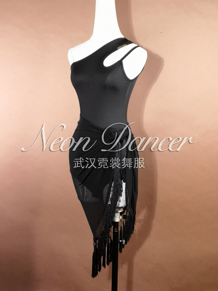 NeonDancer专业拉丁舞服 Daria同款练功服套装斜肩连体上衣+臀巾-图0