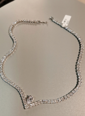 高级感超闪锆石V型心型礼服颈链