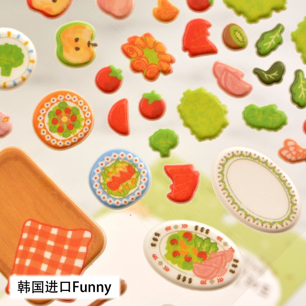 韩国Funny儿童玩具厨房立体泡泡3D贴画食物水果蔬菜餐具DIY黏贴纸 - 图1