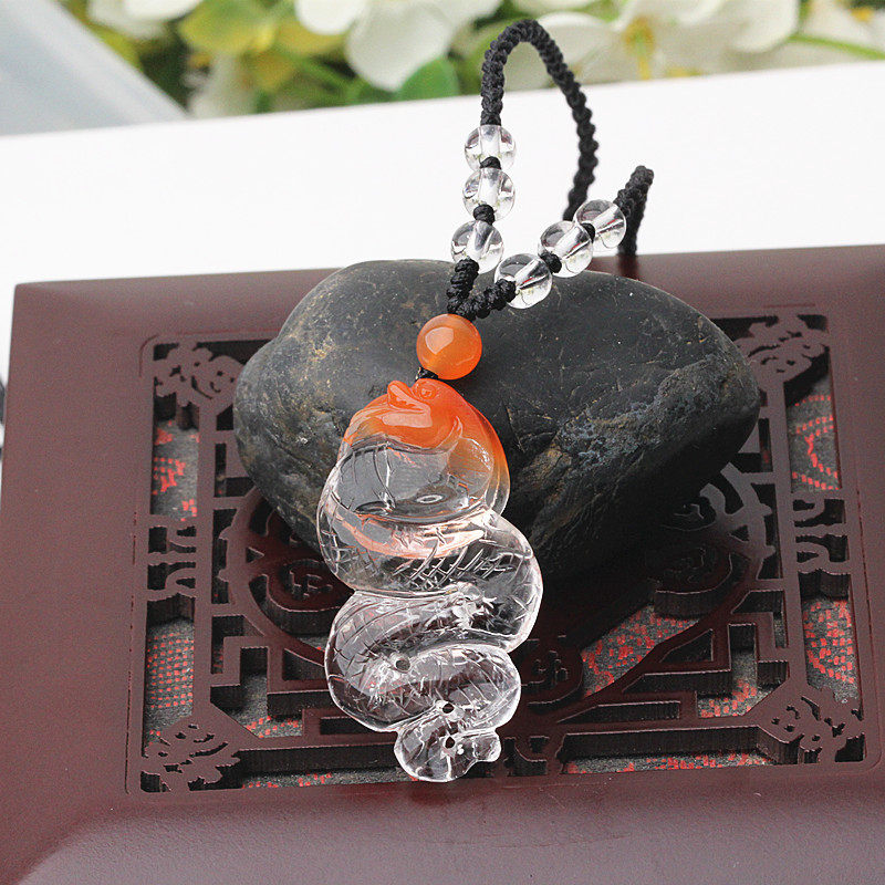 天然红水晶俏色鸿运当头水晶蛇项链项坠生肖水晶立体蛇挂件蛇吊坠