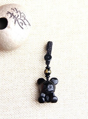 天然黑曜石鼠挂件鼠吊坠米老鼠