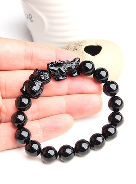 天然黑曜石生肖猴龙手链手串