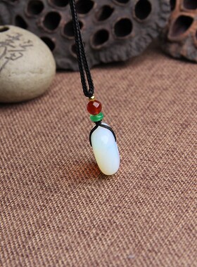 蛋白石长方形平安扣挂件项链