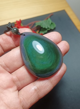 博语天然黑曜石水滴大吊坠