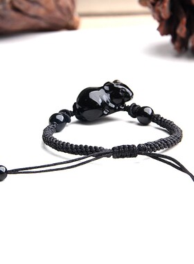 老鼠手链天然黑曜石老鼠手绳