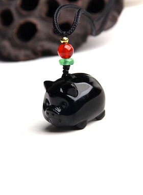 博语黑曜石水晶猪水晶猪吊坠