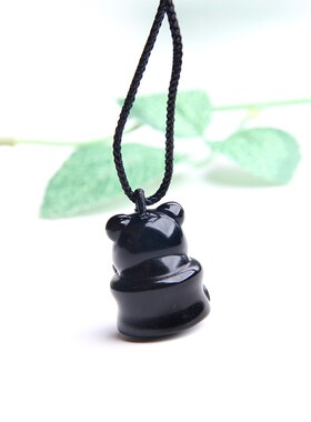 天然黑曜石熊猫挂坠小熊猫项链