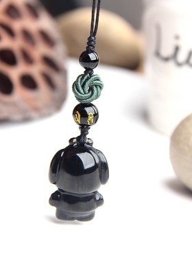 天然黑曜石恰恰狗手机坠手机链