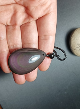 双彩眼天然黑曜石水滴吊坠男女款水晶项链挂件饰品水滴形挂坠