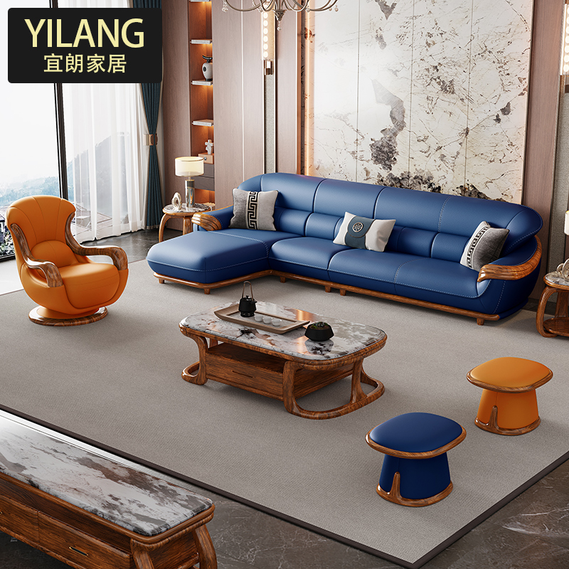 现代新中式真皮沙发头层牛皮乌金木客厅欧式简约实木意式皮沙发 - 图2