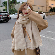 шарф 高品质 奶茶色编织小香风围巾加厚披肩保暖围脖百搭气质款围巾女
