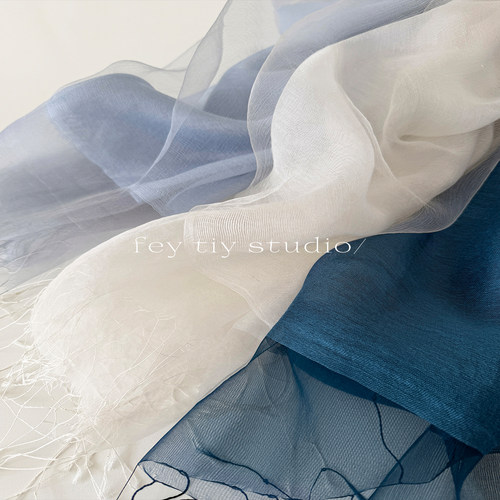 feytiy 鸢尾蓝 层次感真丝丝巾女春夏新款桑蚕丝围巾披肩百搭简约 - 图1