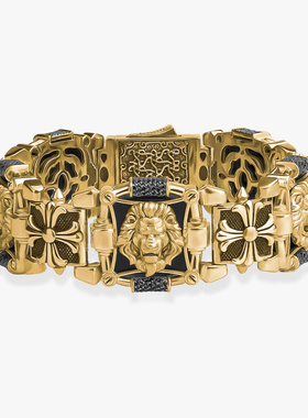 俄罗斯艺术珠宝14K金狮子十字花克罗镶嵌手镯男女ins925纯银